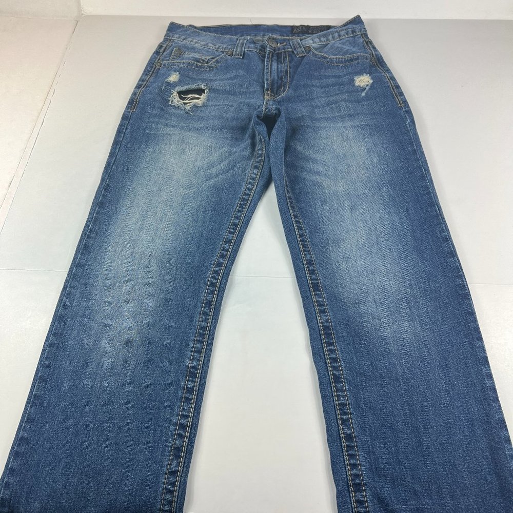 TK Axel Jean Men 30x30* Relaxed Straight Blue Whisker Distressed Denim Tag 30x32